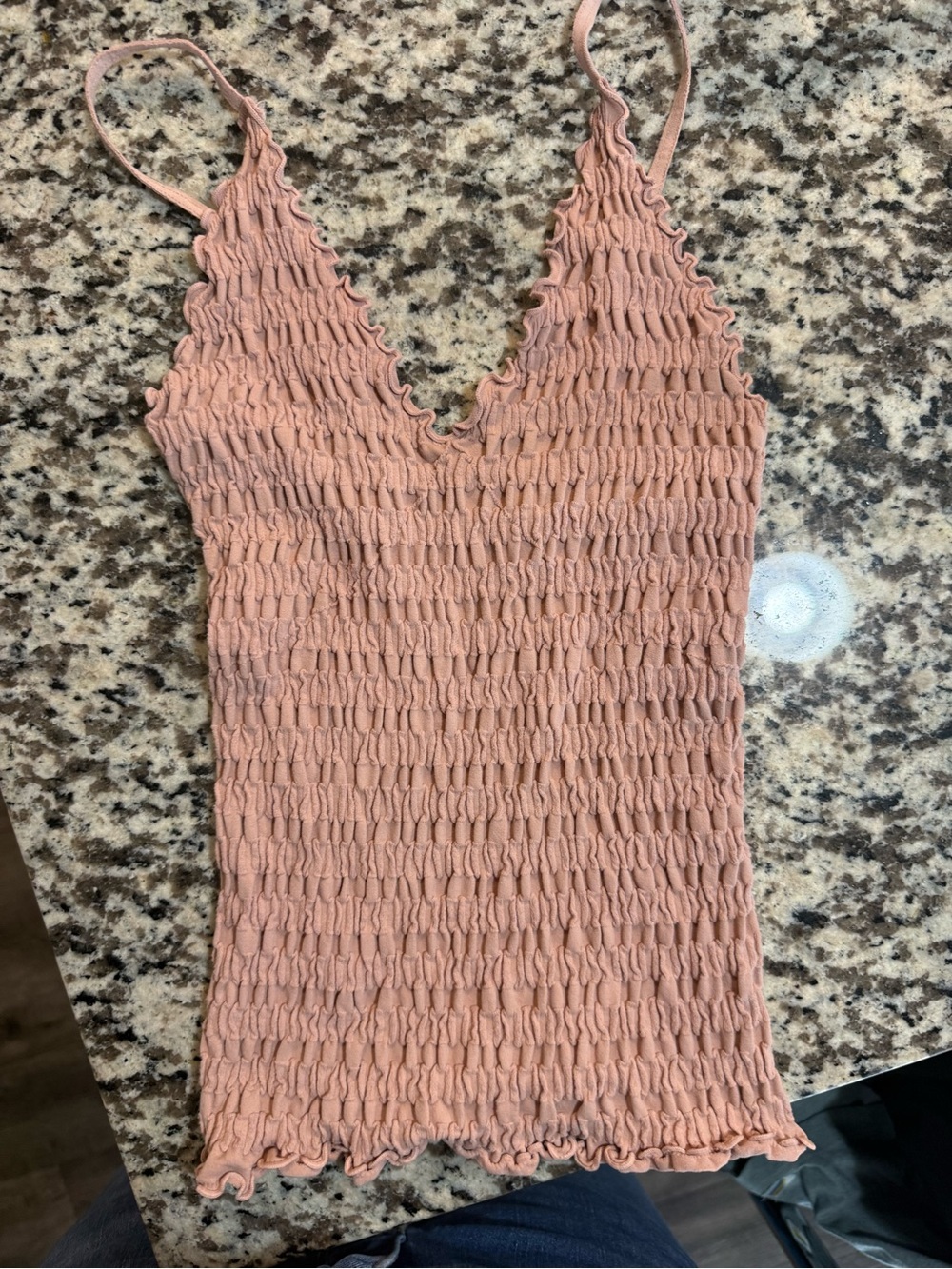 Free People Smocked V-Neck Spaghetti Strap Tank - Dusty Pink